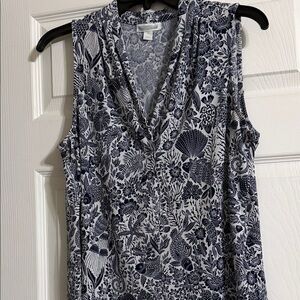 Navy and White Floral Pattern Top